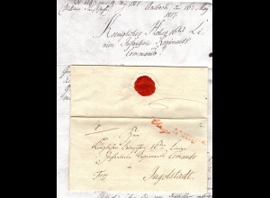Bayern 1817, roter L2 R.3. ANSBACH u. Chargé auf Militär Brief n. Ingolstadt