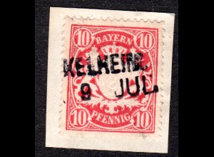 Bayern, L2 Aushilfstempel KELHEIM klar auf Briefstück m. 10 Pf.