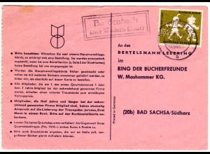 Saarland 1958, Landpost Stpl. BARDENBACH über Wadern auf Karte m. 12 F. 