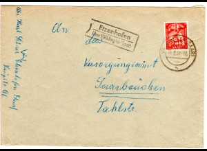 Saarland 1951, Landpost Stpl. ETZENHOFEN über Völklingen auf Brief m. 15 F.