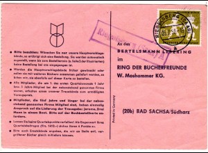 Saarland 1958, Landpost Stpl. RIEGELSBERG (Saar) A auf Karte m. 12 F.