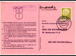 Saarland 1957, Landpost Stpl. HABKIRCHEN über Saarbrücken 2 auf Karte m. 5 F.