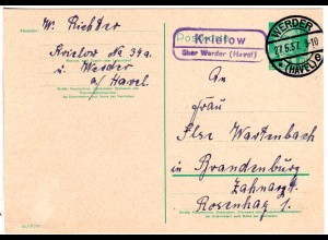 DDR 1957, Landpost Stpl. KRIELOW über Werder auf 5 Pf. Ganzsache 