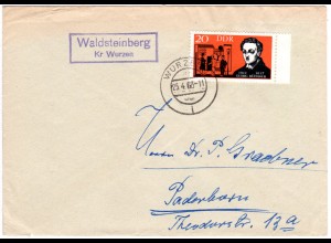 DDR 1963, Landpost Stpl. WALDSTEINBERG Kr. Wurzen auf Brief m. 20 Pf.