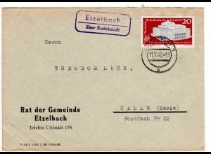 DDR 1960, Landpost Stpl. ETZELBACH über Rudolstadt auf Gemeinde Brief m. 20 Pf.