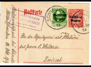 Bayern 1919, Posthilfstelle UNTERAMPFRACH Taxe Schnelldorf auf gr. Briefstück