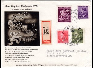 Böhmen u. Mähren 1943, Tag d. Briefmarke Reko Brief v. Iglau