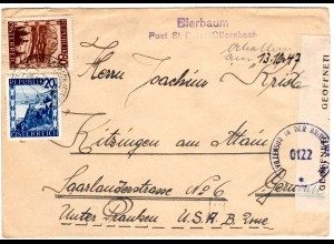 Österreich 1947, 20+80 G. auf Brief m. L2 BIERBAUM Post St. Peter/Ottersbach
