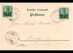 Dt. Post Marokko 1900, 5 C. Zusatzfr. auf 5 C. Ganzsache v. Tanger n. Dresden