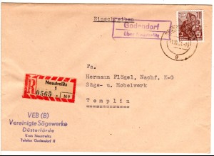 DDR 1961, Landpost Stpl. GODENDORF über Neustrelitz auf Reko Brief m. 70 Pf.