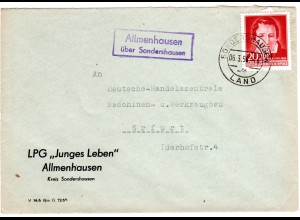 DDR 1956, Landpost Stpl. ALLMENHAUSEN über Sondershausen auf LPG Brief m. 20 Pf.