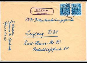 DDR 1957, Landpost Stpl. BORNA über Oschatz auf Brief m. 2x10 Pf.