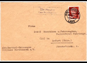 DDR 1952, Landpost Stpl. HARZUNGEN über Nordhausen auf Brief m. 24 Pf.