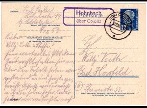 DDR 1953, Landpost Stpl. HOHNBACH über Colditz auf 12 Pf. Ganzsache