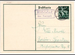 DR 1938, Landpost Stpl. ALTFRIESACK über Neuruppin auf 6 Pf. Ganzsache