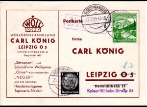 DR 1938, Landpost Stpl. ZIEGELRODE über Klostermansfeld auf Karte m. 1+5Pf.