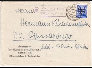 SBZ 1949, Landpost Stpl. 10 KLEINVOIGTSBERG über Freiberg auf Brief n. SW-Afrika