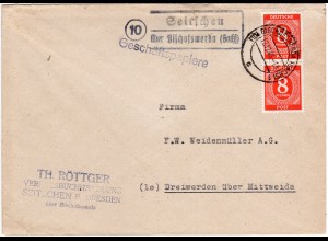 1946, Landpost Stpl. 10 SEITSCHEN über Bischofswerda auf Brief m. 2x8 Pf.
