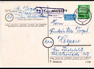 BRD 1955, Landpoststpl. 23 KUPPENDORF über Uchte auf Karte m. 10 Pf.