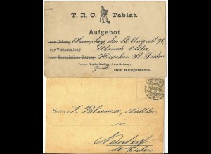 Schweiz 1896, 2 C. auf Karte v. St. Fiden m. Feuerwehr Mann TRC Tablat. #2107