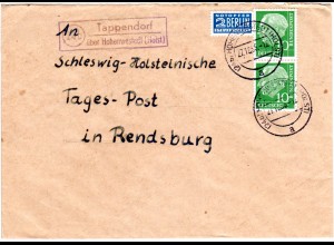BRD 1955, Landpoststpl. 24b TAPPENDORF über Hohenwested auf Brief m. Paar 10 Pf 