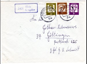BRD 1963, Landpoststpl. 3401 Klein Lengden auf Brief m. 5+7+8 Pf gest. Göttingen