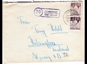 BRD 1949, Landpoststpl. 20 CRUMMASEL über Lüchow auf Brief m. 2x15 Pf. Bauten 