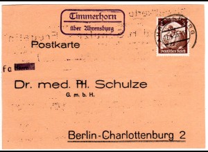 DR 1935, Landpost Stpl. TIMMERHORN über Ahrensburg auf Karte m. 3 Pf. 