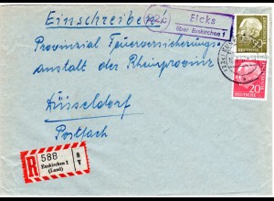 BRD 1952, Landpost Stpl. EICKS über Euskirchen auf Reko Brief m. 20+50 Pf. 