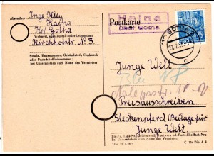 DDR 1958, Landpost Stpl. HAINA über Gotha auf Karte m. 10 Pf. 