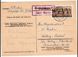 DDR 1954, Landpost Stpl. GRABSLEBEN 2 über Gotha auf Karte m. 12 Pf. 