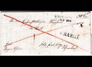 Bayern 1835, L2 ANSBACH u. CHARGÉ klar auf Franko Brief n. Schwabach.