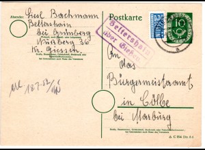 BRD 1952, Landpost Stpl. BELTERSHAIN über Giessen auf 10 Pf. Ganzsache 