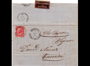 Italien 1866, 60 C. auf Brief v. GENOVA OFFICIO DEL PORTO n. Tunesien. 