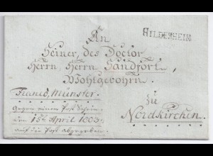 Hannover 1803, attraktiver, kunstvoll adressierter Brief m. L1 HILDESHEIM #182