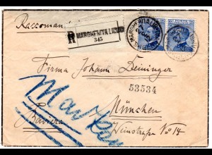 Italien 1912, Paar 25 C. auf Einschreiben Trauerbrief v. San Margherita Ligure