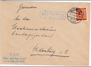 1946, Landpost Stpl. 23 KLEIN-SCHARREL über Oldenburg auf Vereins Brief m. 24 Pf