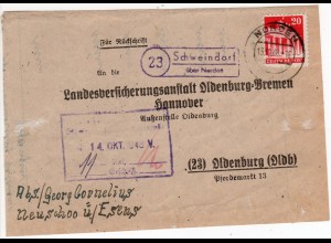 DR 1948, Landpost Stpl. 23 SCHWEINDORF über Norden auf Briefvorderseite m. 20 Pf