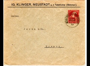 Österreich 1918, 10 H. Privatganzsache Brief m. Bahnpost Heinersdorf-Friedland