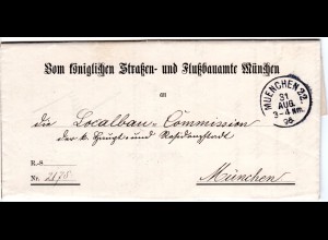 Bayern 1896, K1 MUENCHEN 22 auf Brief des Straßen-u. Flußbauamtes