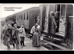 Eisenbahnzug m. Verwundeten Transport in Chambery, 1915 gebr. FP sw-AK