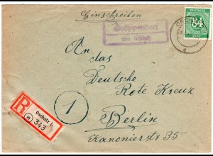 1948, Landpost Stpl. GRÖPPENDORF über Oschatz auf Einschreiben Brief m. 84 Pf.