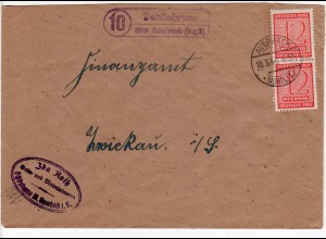 SBZ 1946, Landpost Stpl. SCHÖNBRUNN über Auerbach auf Firmen Brief m. 2x12 Pf.