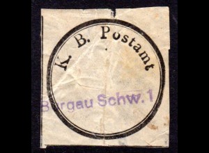 Bayern, K.B. Postamt Verschluss-Siegel m. blauem L1 BURGAU SCHW. 1