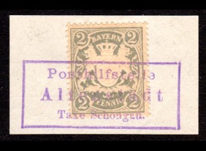 Bayern, Posthilfstelle ALTENSTADT Taxe Schongau als Entwertung auf Briefstück 