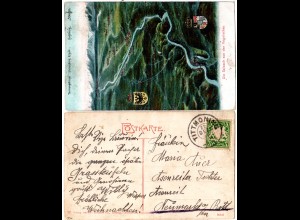 Bayern 1908, Reservestempel TITTMONING R auf Salzach Vogelschau-AK m. 5 Pf.