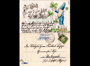 Bayern 1902, Posthilfstelle PÜRGEN Taxe Landsberg a. Lech auf Präge-AK m. Zwerg.
