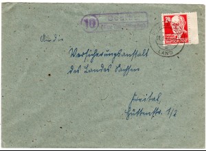 1949, Landpost Stpl. BEUTHA über Aue auf Brief m. 24 Pf.