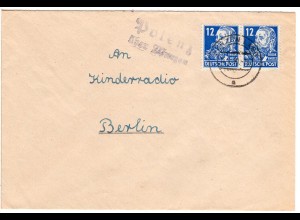 DDR 1950, Landpost Stpl. POLENZ über Wurzen auf Brief m. Paar 12 Pf.
