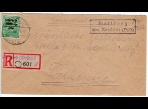 SBZ 1946, Landpost Stpl. GOTTBERG über Neustadt auf Einschreiben Brief m. 84 Pf.